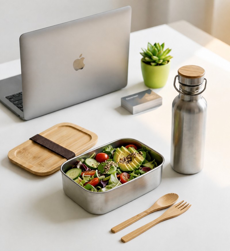 304 Stainless Steel Bamboo Lid Lunch Box Set