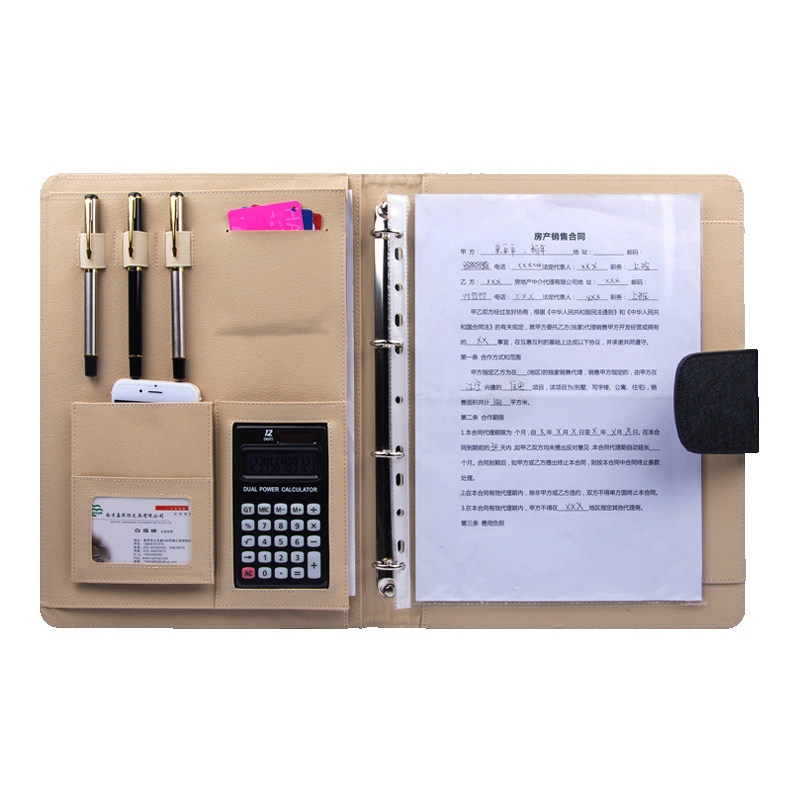 A4 PU Leather Business Portfolio with Calculator & Binder