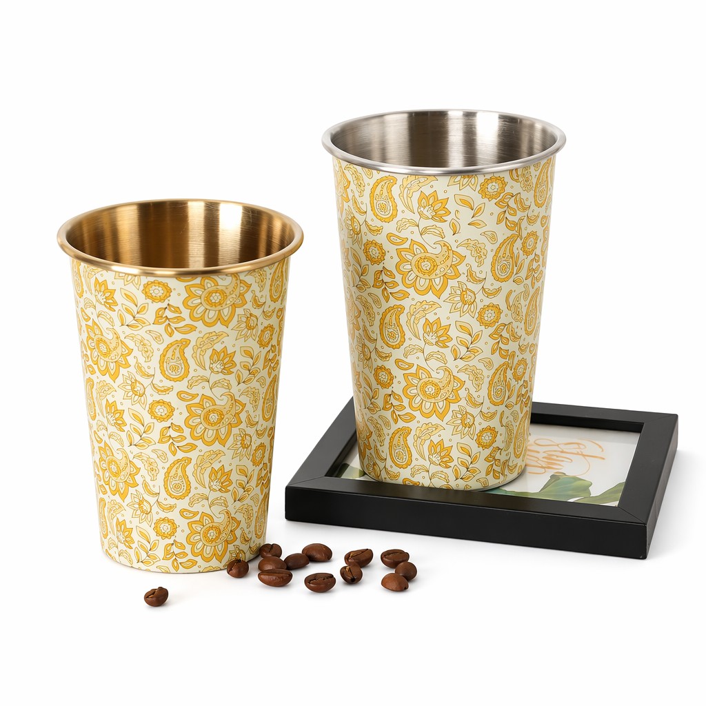 Boho Paisley Floral Printed 304 Stainless Steel Drinking Tumbler Cup