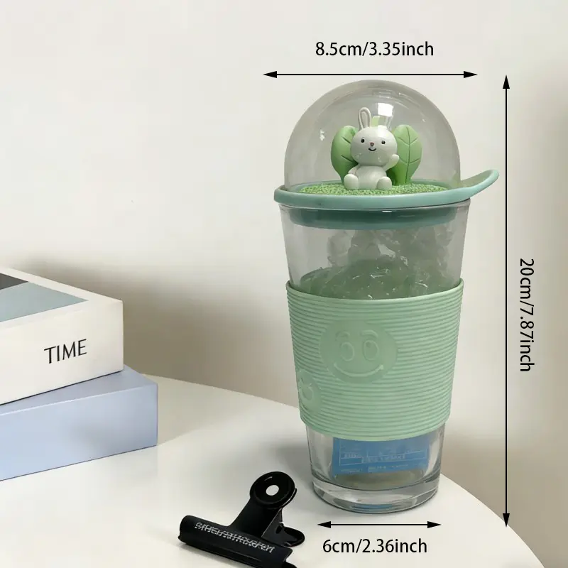 Cartoon Dome-Topped Glass Tumbler with Silicone Sleeve
