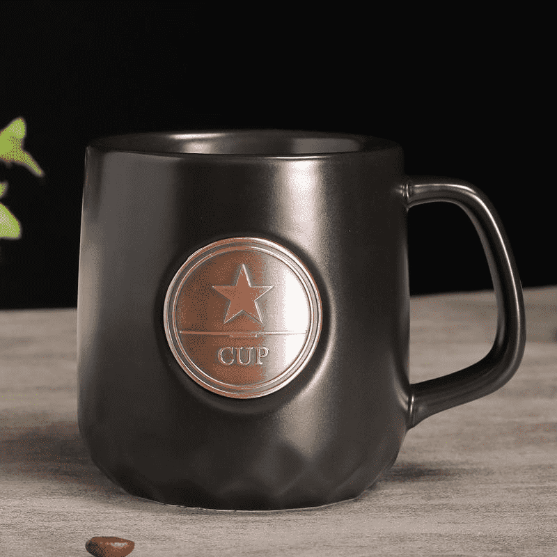 Ceramic Mugs with Metal Pin Badge