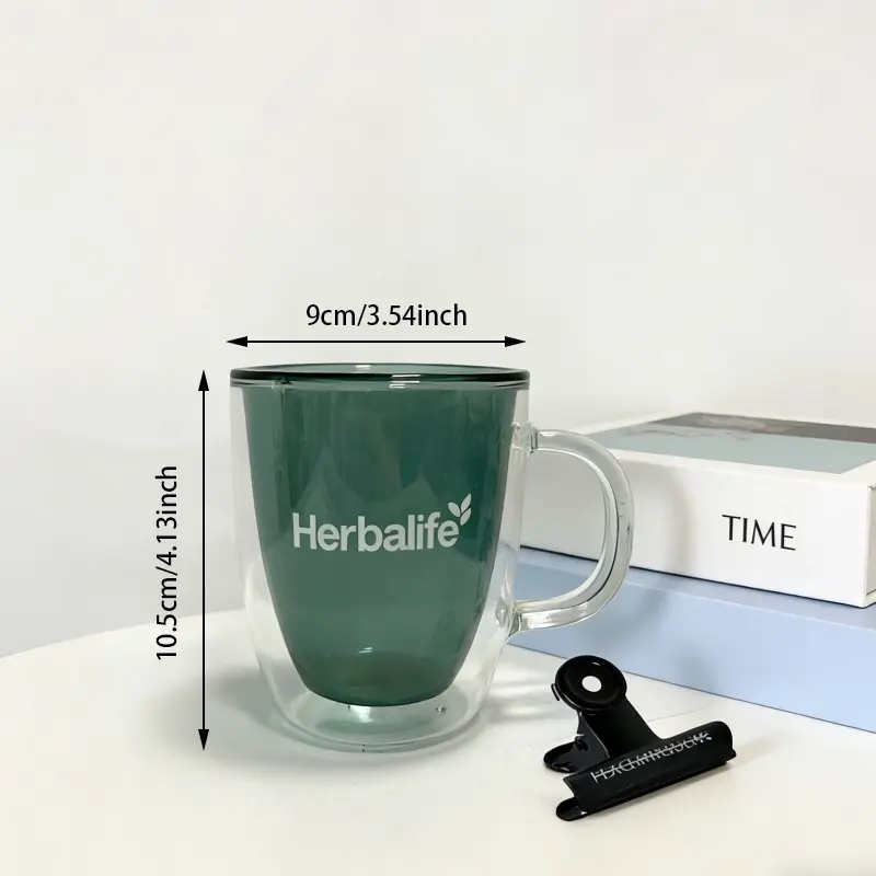 Colorful Double-layered Handle Glass Cup