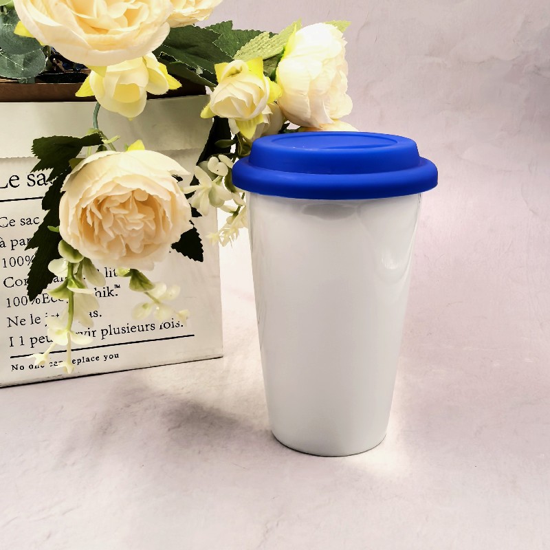 Custom 350ml Ceramic Travel Mug With Silicone Lid