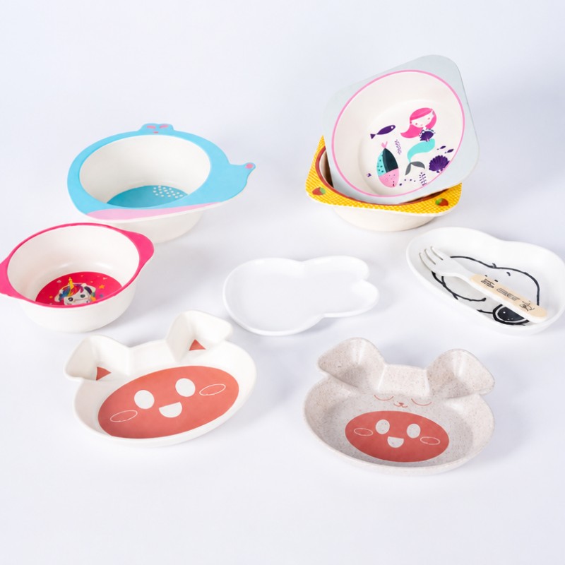 Custom Bamboo Fiber Kids Plates Cartoon Toddler Tableware