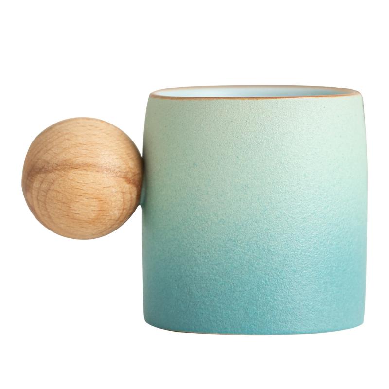 Gradient Ceramic Mug Wooden Ball Handle For Home Gift