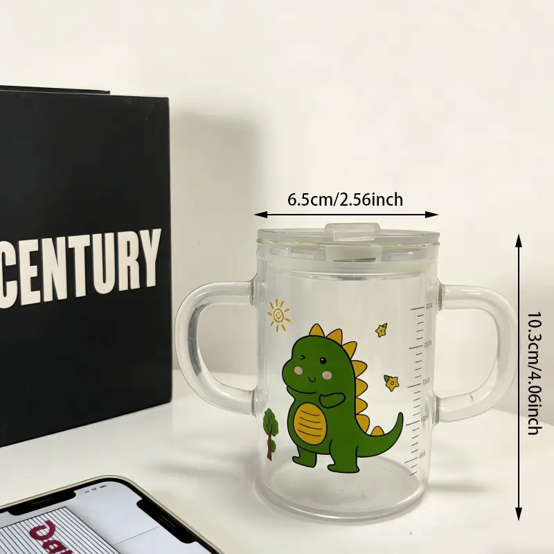 Kids' Dual-Handle Glass Sippy Cup with Dinosaur Print