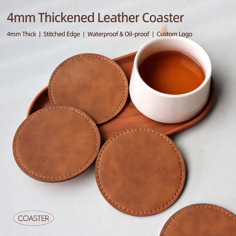 Thickened Vintage PU Leather Coaster
