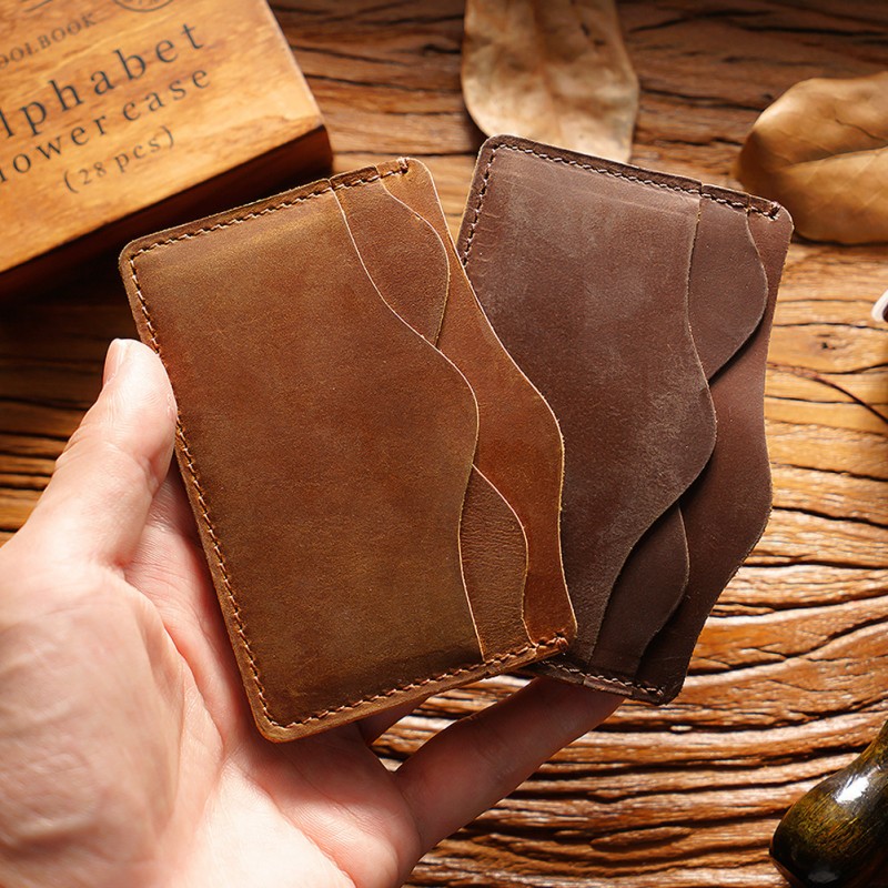 Vintage Crazy Horse PU Leather 3‑Slot Wave Card Holder