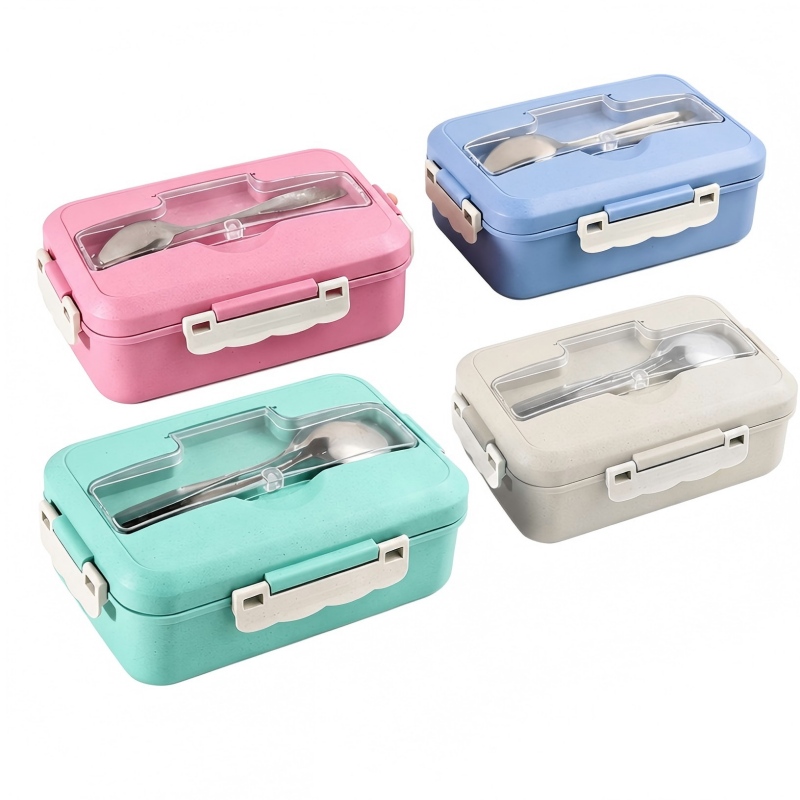 Wheat Straw Bento Box With Stainless Steel Cutlery
